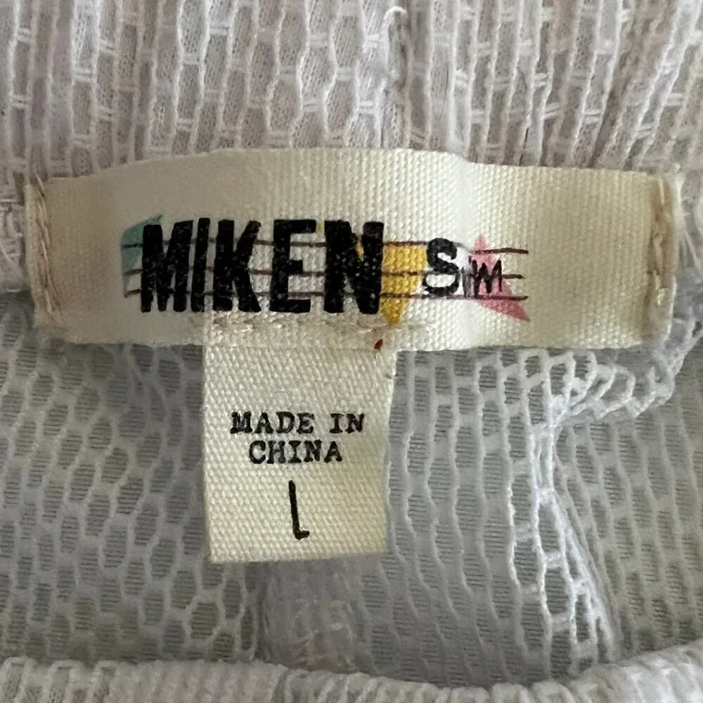 Miken Swim White Mesh Palm Tree Drawstring Coverup Pants - Picture 6 of 6